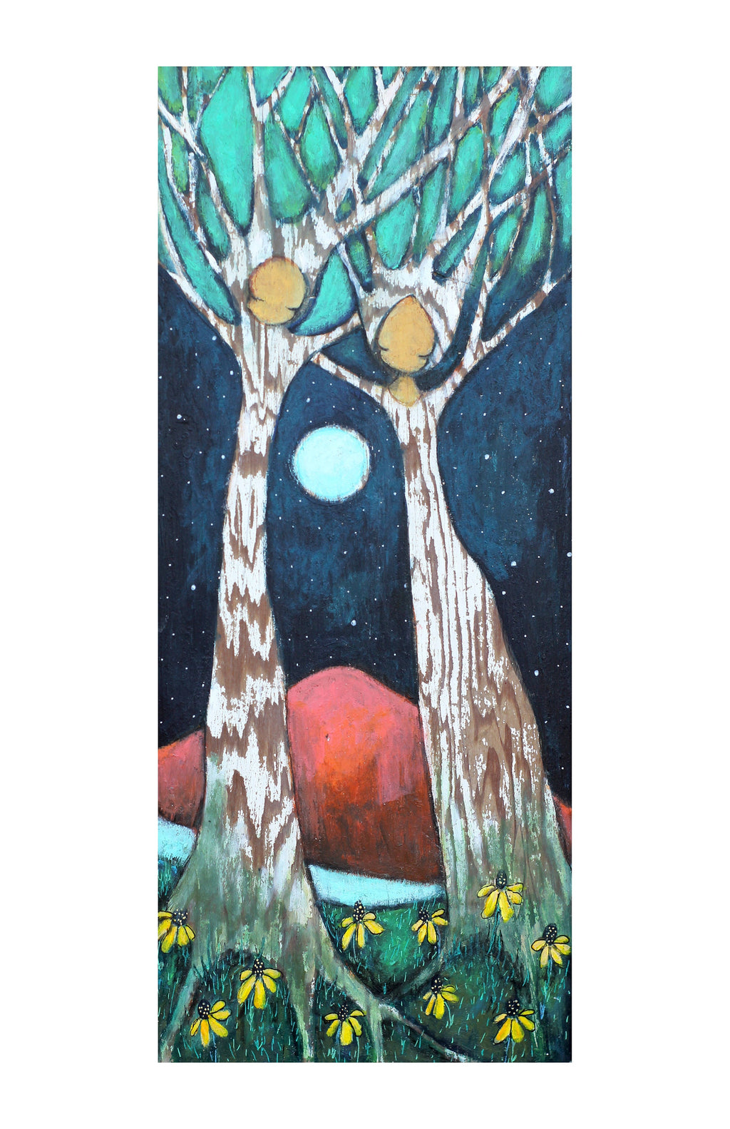 Two Trees Art Print, Moon and Stars, Gallery Quality