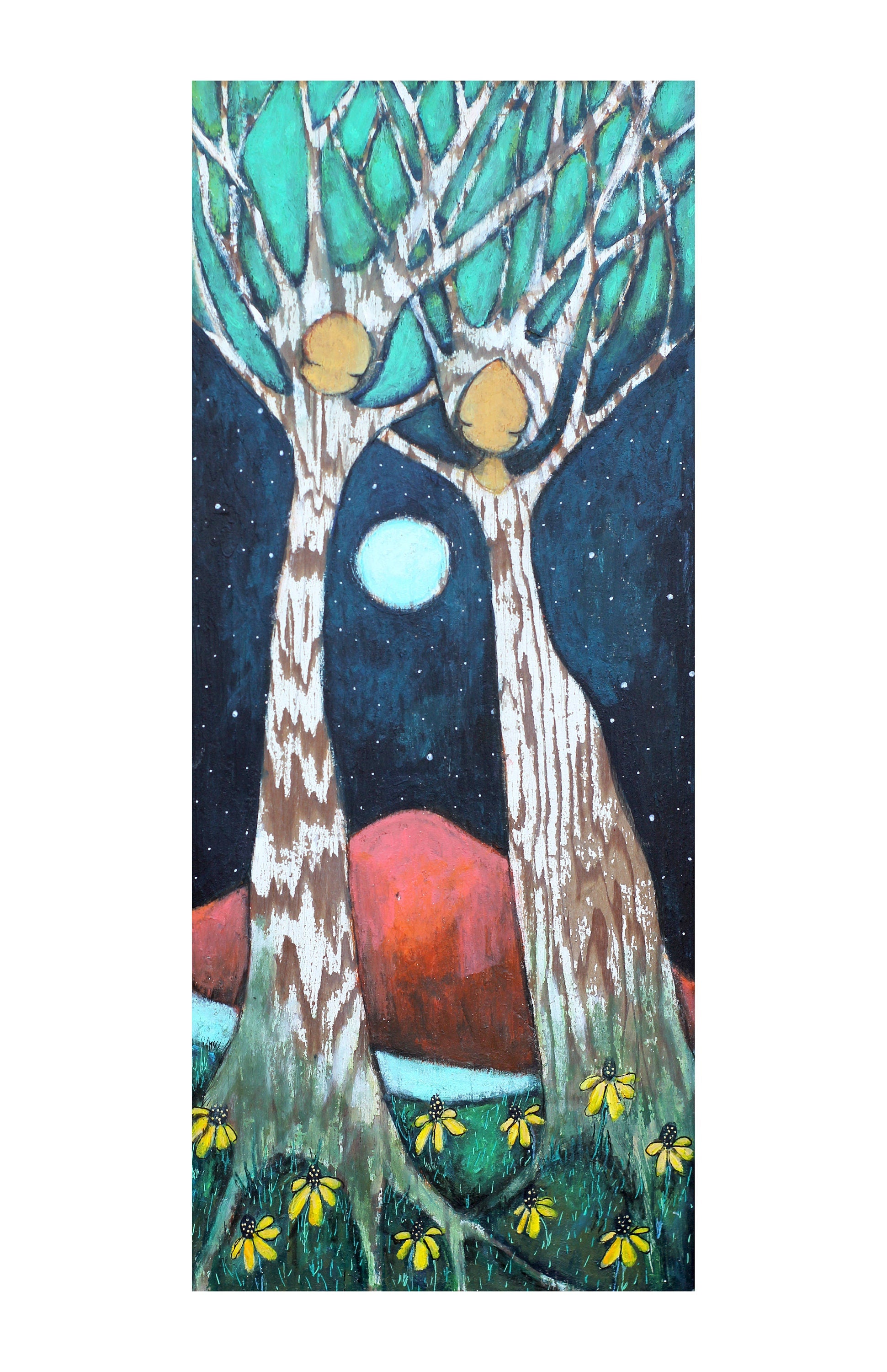 Two Trees Art Print, Moon and Stars, Gallery Quality
