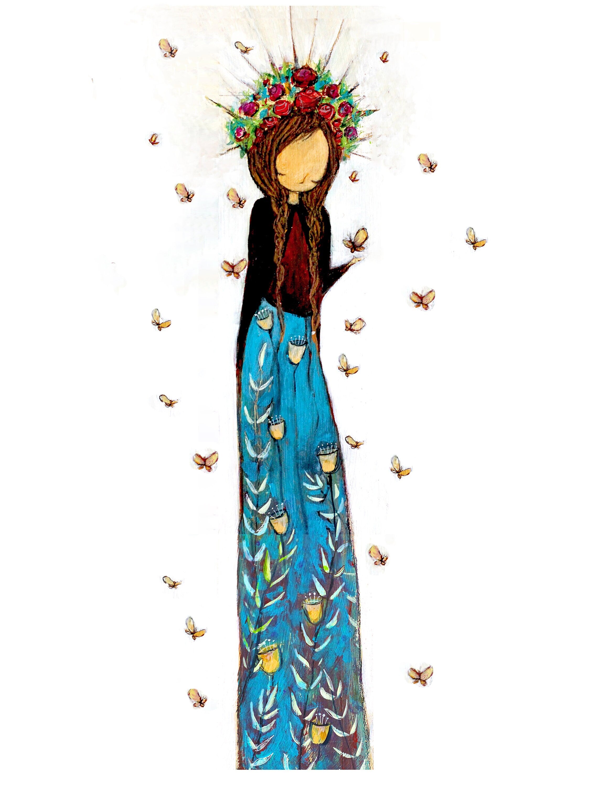 Flutterbies| whimsical wall art | fantasy nature art | fairy | goddess| woodland princess 11x17