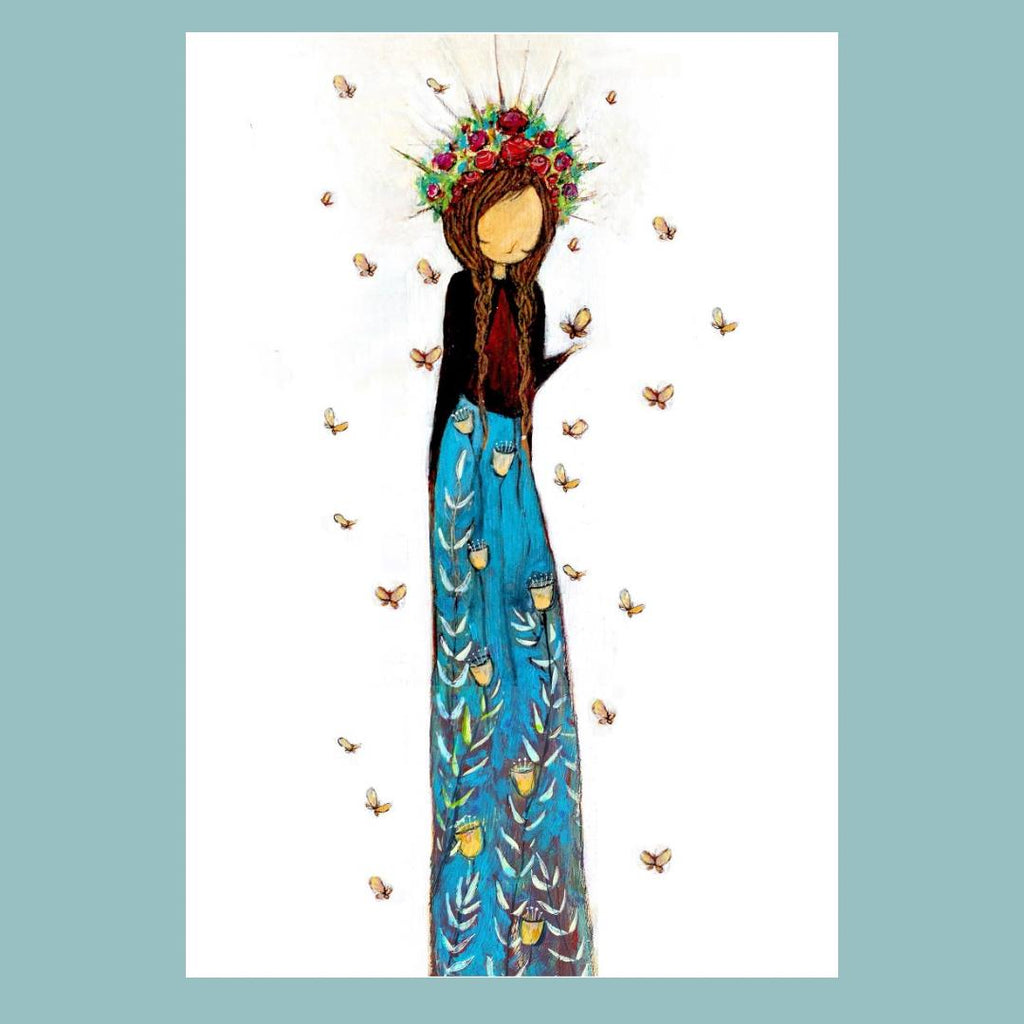 Flutterbies| whimsical wall art | fantasy nature art | fairy | goddess| woodland princess 11x17