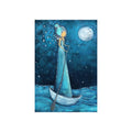 Returning | Whimsical Moon Boat Art Print, Fairy Tale Girl on the Sea, Fantasy Wall Decor | Deona Fish |Sleepy Little Dreams
