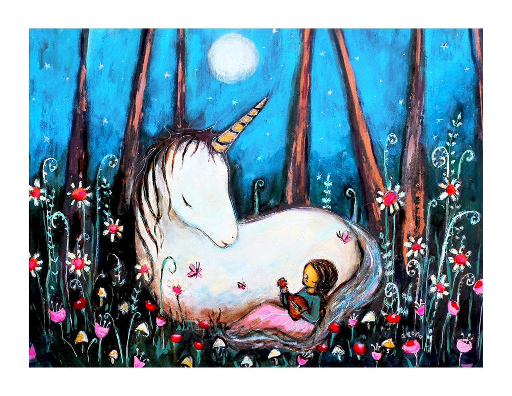 Unicorn Lullaby Art Print: Whimsical Nursery Wall Decor (8.5x11 or 11x17)