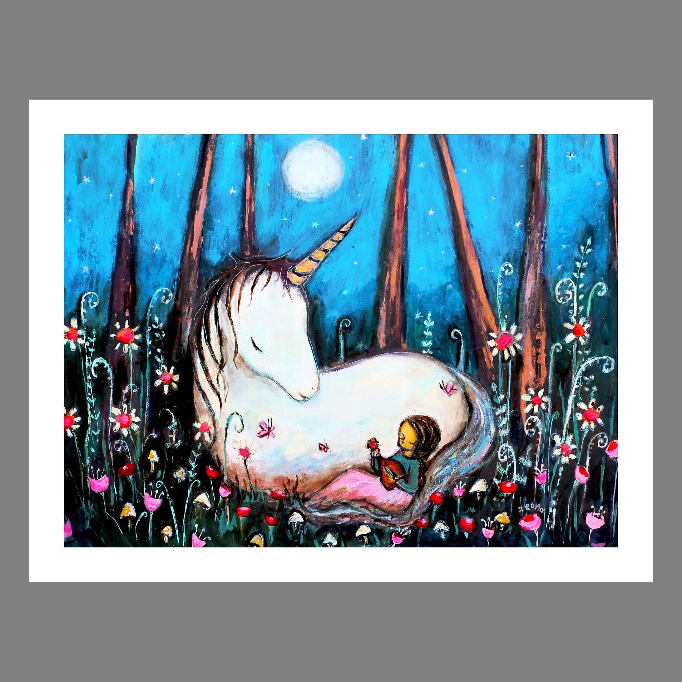 Unicorn Lullaby Art Print: Whimsical Nursery Wall Decor (8.5x11 or 11x17)