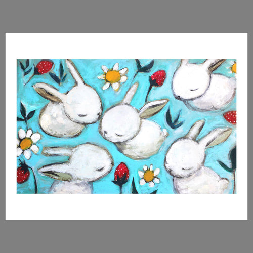 Berry Cute Bunnies |Bunny and Strawberries art Print | Deona Fish
