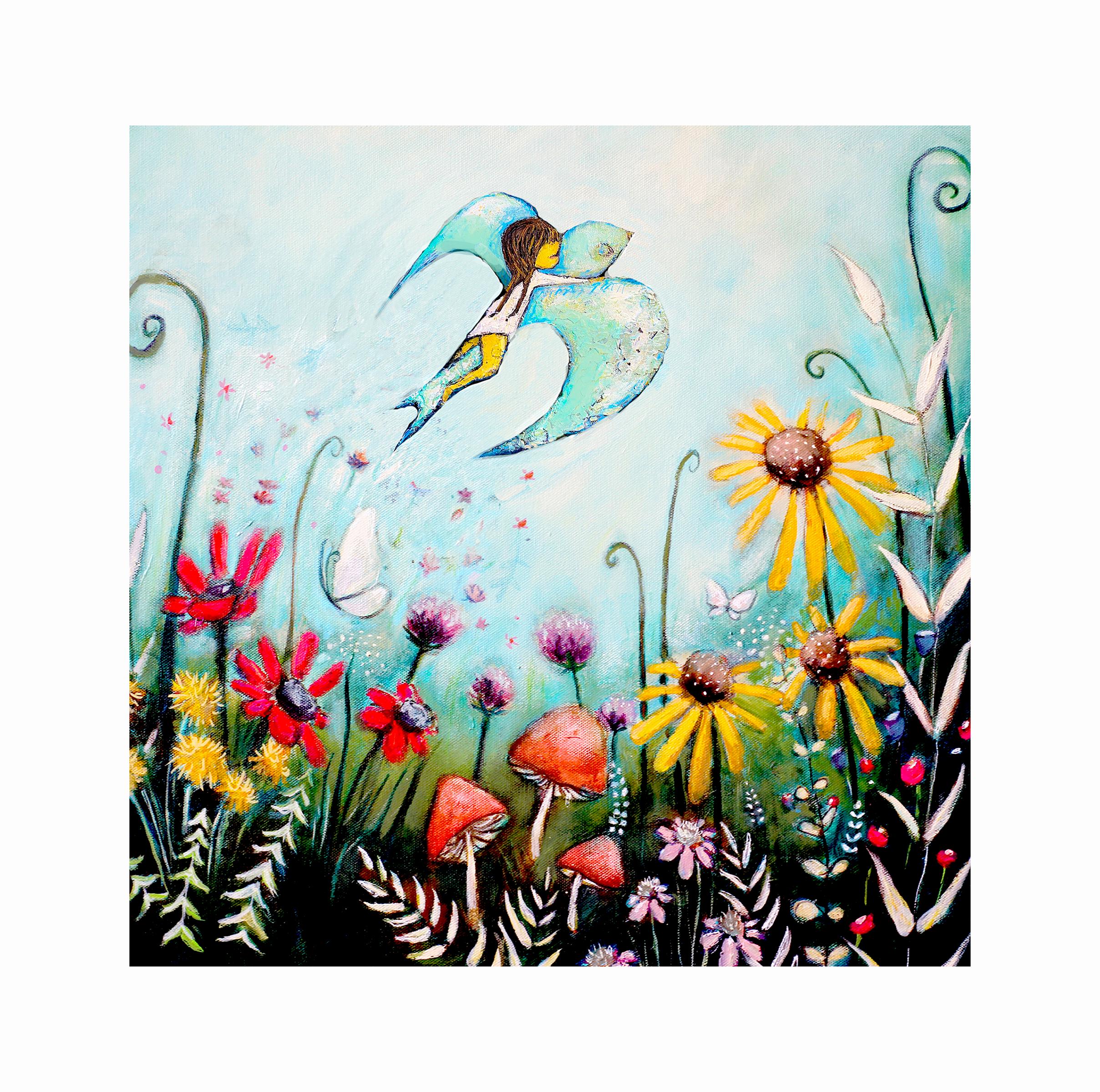 Infinite Sky Art Print| Blue bird flowers print 8x8 Deona Fish