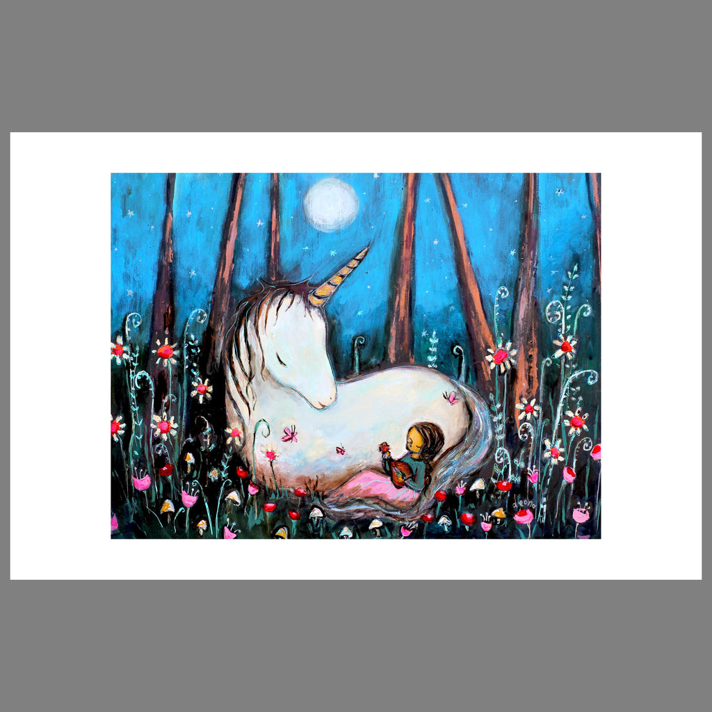 Unicorn Lullaby Art Print: Whimsical Nursery Wall Decor (8.5x11 or 11x17)