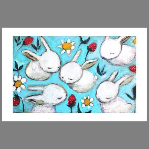 Berry Cute Bunnies |Bunny and Strawberries art Print | Deona Fish