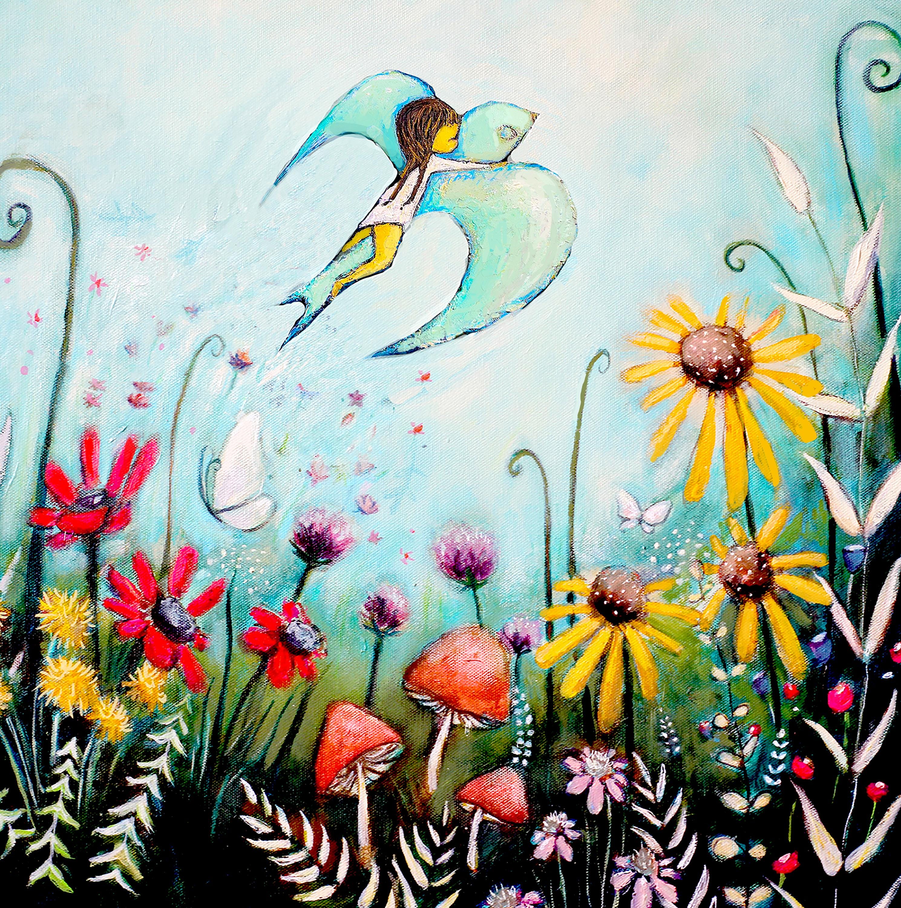 Infinite Sky Art Print| Blue bird flowers print 8x8 Deona Fish