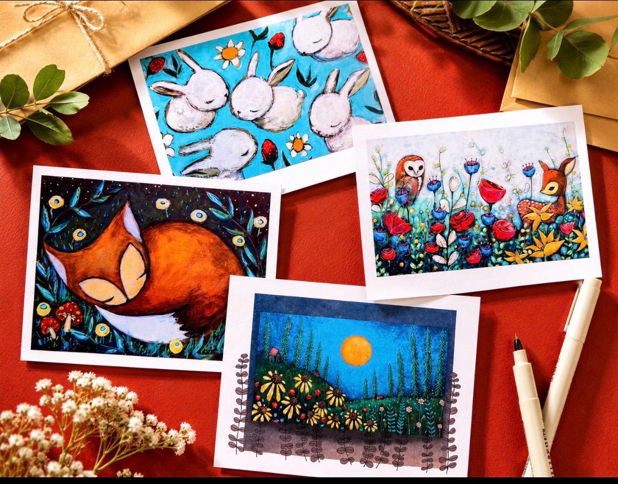 Cozy Nest Notecard Bundle- Set of 4 blank notecards with envelopes