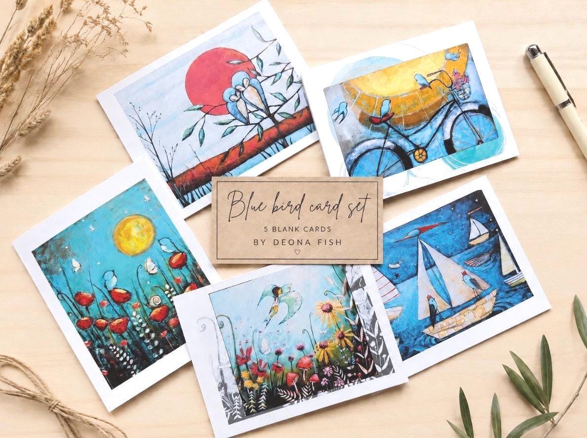 Blue Birds Notecard Set | 5 blank cards with envelopes