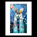 Friendship Art Print | Ethereal Figures, Moon, Wildflowers, Cottagecore Decor
